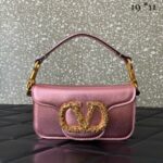 Bolsa Valentino Locò Vlogo com Cristais-Rosa/Dourado