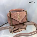 Bolsa Saint Laurent College Acolchoada Camurça-Rosê/Dourado