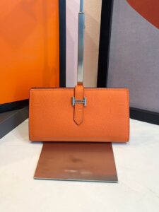 Carteira Hermes Béarn Média-Laranja/Prata