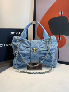 Bolsa Chanel De Laço Jeans-Azul Jeans