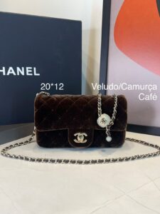 Bolsa Chanel Flap Bag Mini Veludo-Cafe