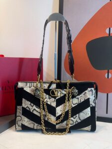 Bolsa Valentino Panthea em Piton e Camurça-Preto/Creme