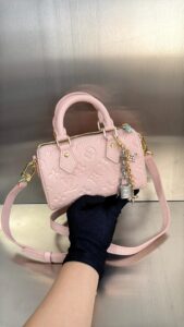 Bolsa LV Nano Speedy Couro-Rosa/Dourado