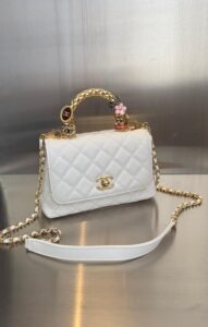 Bolsa Chanel Mini Flap -Branco/Dourado