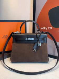 Bolsa Hermes Kelly 28 Camurça- Marrom/Café