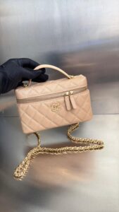 Bolsa Chanel Vanity Corrente-Rosê/Dourado