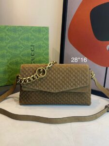 Bolsa Gucci Ombro Com Corrente Camurça-Caramelo