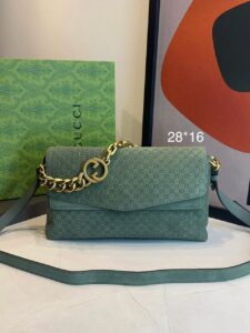 Bolsa Gucci Ombro Com Corrente Camurça-Verde