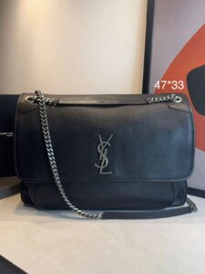 Bolsa YSL Niki G Granulado Grande-Preto/Prata