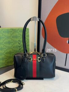 Bolsa Gucci Boston Borsettoo Média Couro-Preto