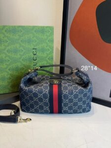 Bolsa Gucci Vanity média com alça superior-Azul Marinho