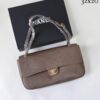 Bolsa Chanel Média Flap Souplissimo-Cinza/dourado 